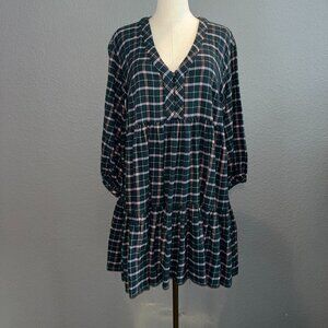 MADEWELL COLETTE PLAID FLANNEL MINI TIERED DRESS